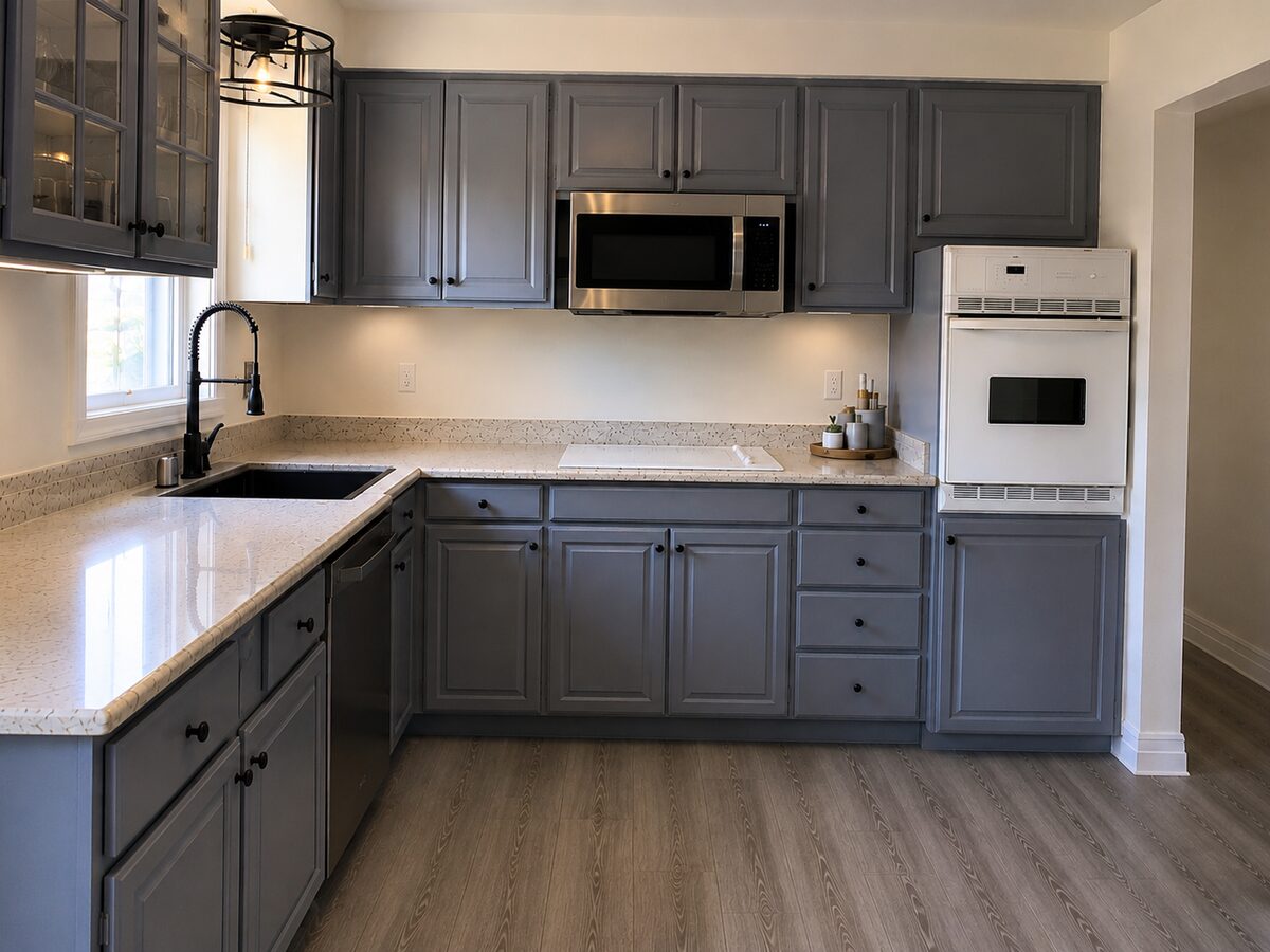 Second kitchen remodel — after renovation with new flooring